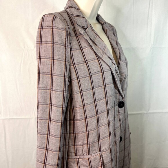 Frank and Oak Purple Plaid Single Breasted Blazer Jacket Linen Blend Size XS - Picture 11 of 12